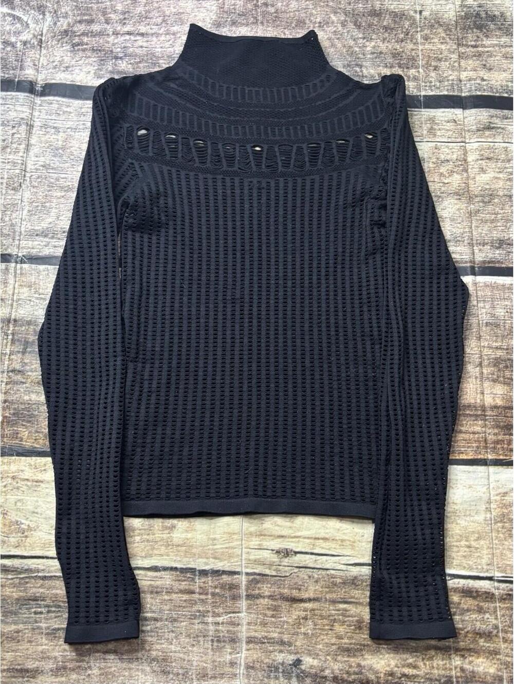 Free People Intimately Top Womens XS Open Knit Mock Neck Nylon Stretch USA